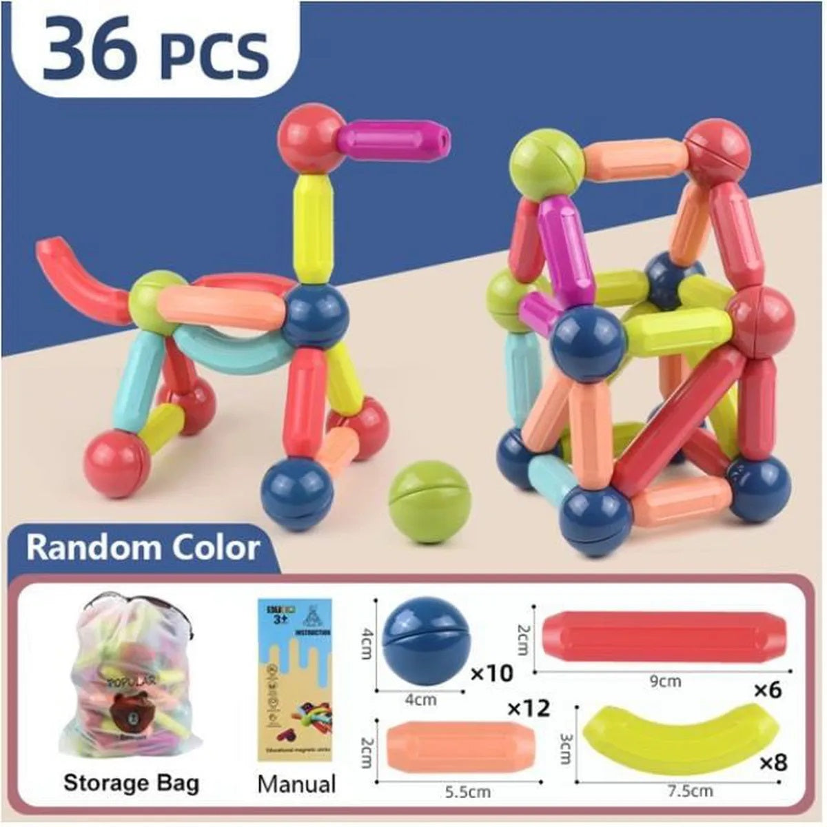 Jeu De Construction Magnétique Translucide 36 Pièces